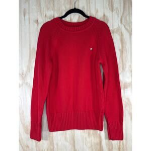 Lacoste Red Cotton Sweater Women’s Sz 12 Preppy Retro Sporty Crew Neck Classic